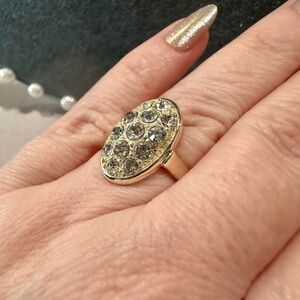 Silver Tone Crystal Oval Cocktail Ring - Clear Stones
